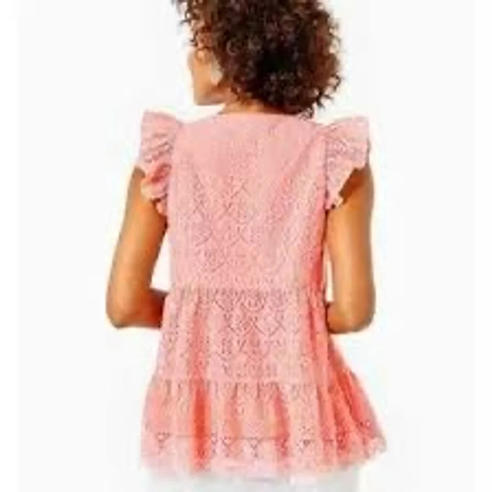 Lilly Pulitzer Keila Eyelet Top Size 6 Hyacinth Embroidered - Picture 3 of 13